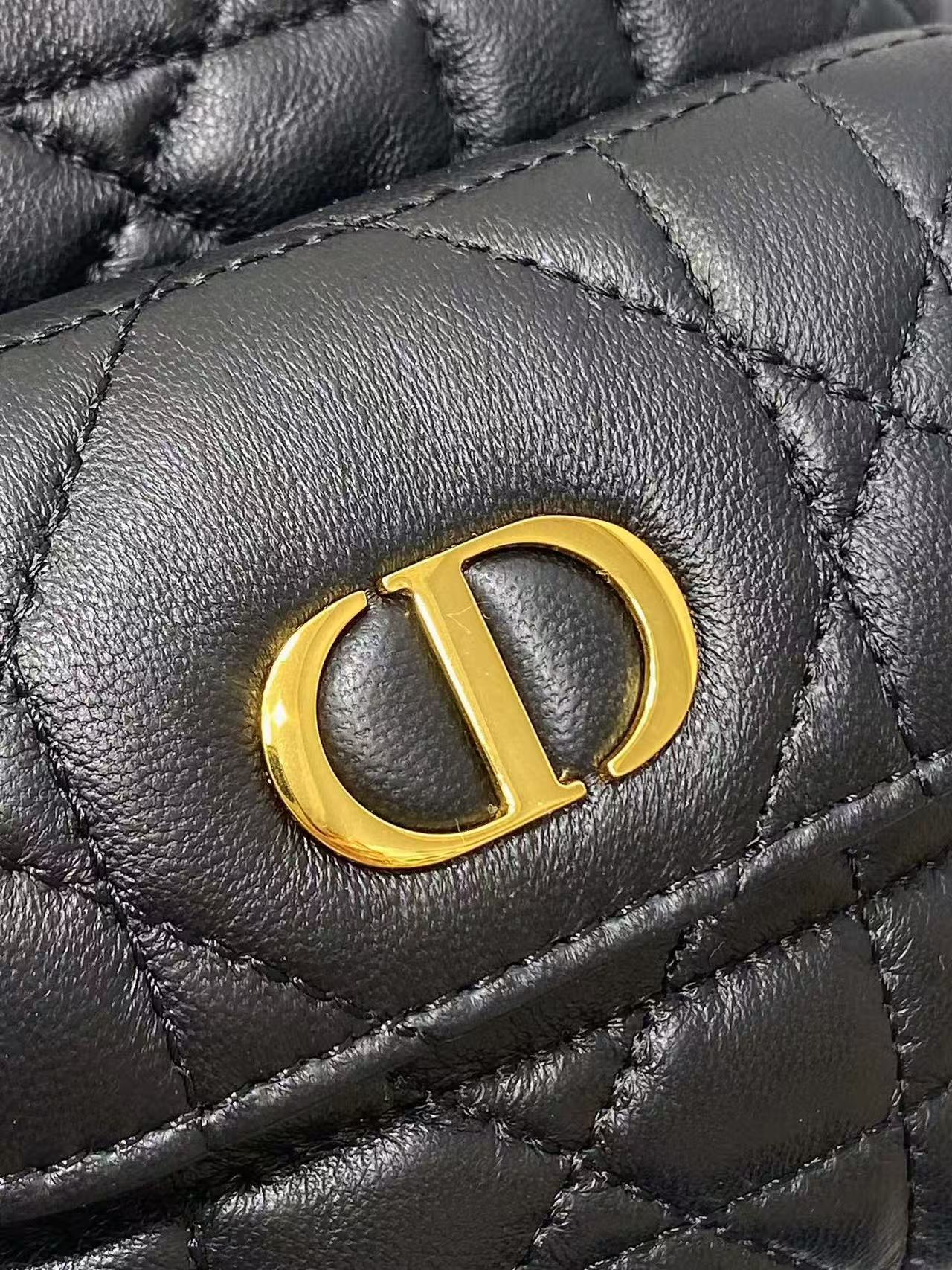 CD Caro Macrocannage Small Bucket Bag Black Lambskin