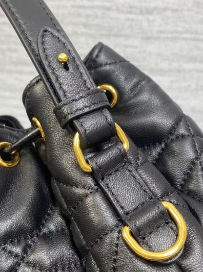 CD Caro Macrocannage Small Bucket Bag Black Lambskin