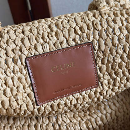 Celine Cabas Thais Handbag Beige mix Brown Plant Material And Cow Leather