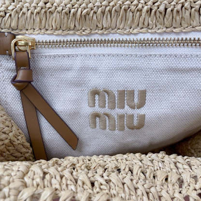 Miu Miu Tote Woven Bag Beige mix Brown Raffia