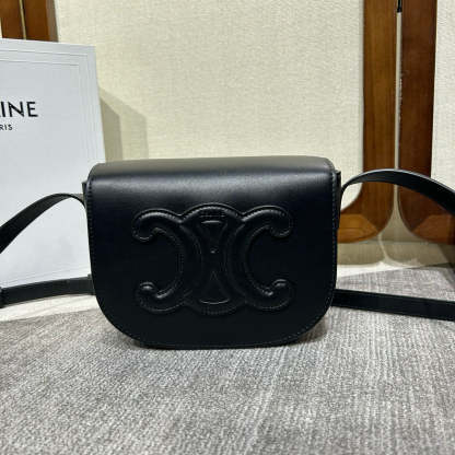 Celine Folco Cuire Triomphe Shoulder Bag Black Calfskin