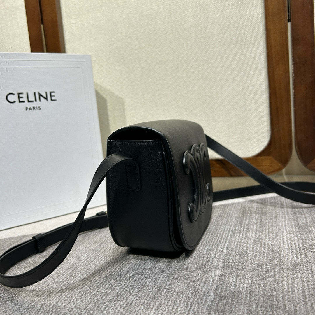 Celine Folco Cuire Triomphe Shoulder Bag Black Calfskin