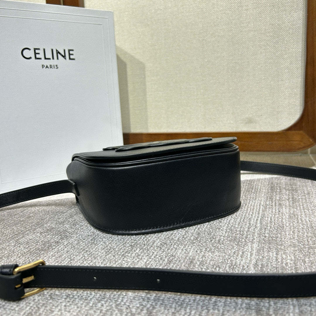 Celine Folco Cuire Triomphe Shoulder Bag Black Calfskin
