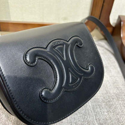 Celine Folco Cuire Triomphe Shoulder Bag Black Calfskin
