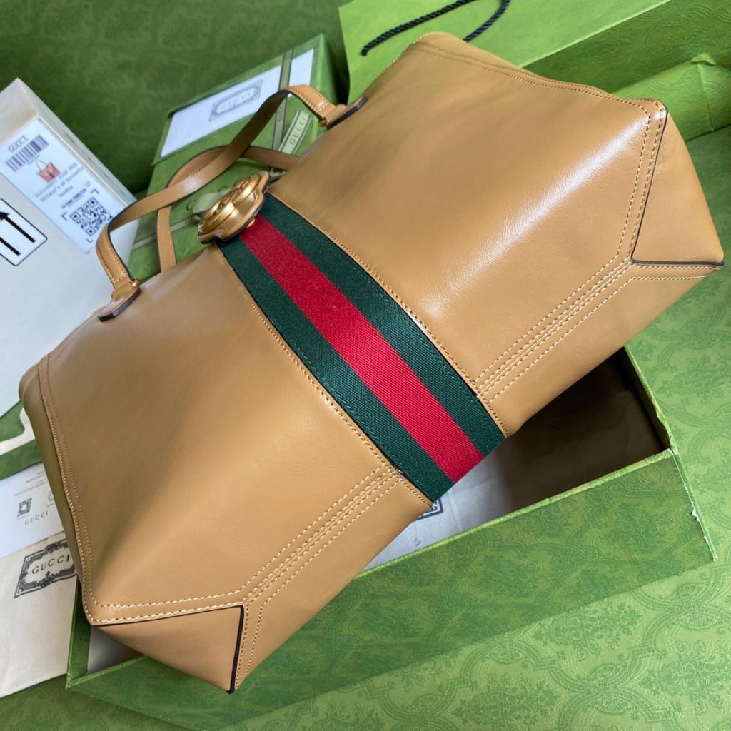 gg Medium Tote Bag With Double G And Web Brown For Women 13.8in/35cm gg