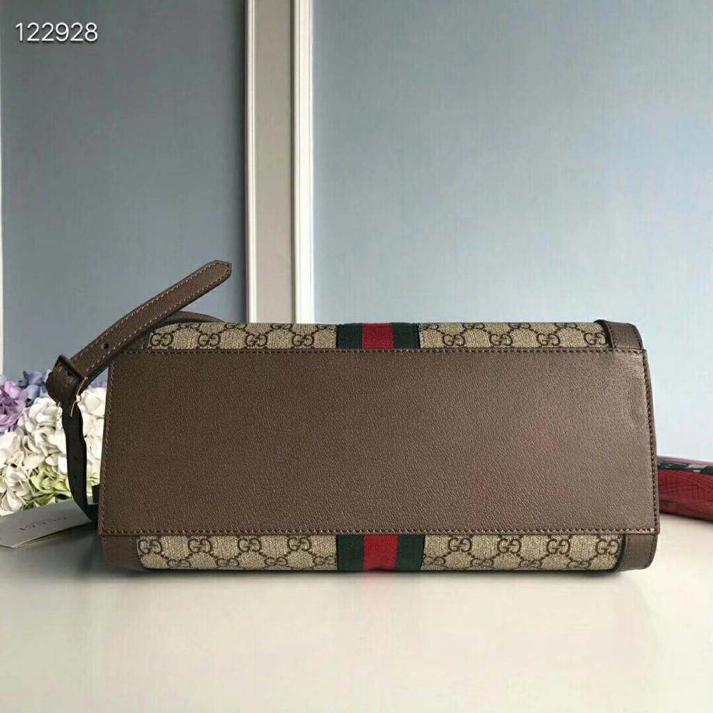 gg Ophidia gg Medium Tote Bag Beige/Ebony gg Supreme Canvas With Brown For Women 13in/33cm gg 524537 K05NB 8745