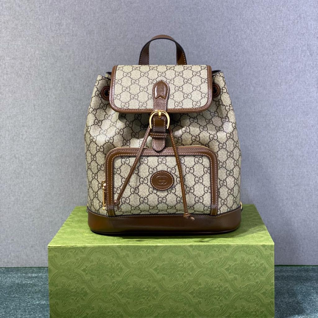 gg Backpack With Interlocking G Beige And Ebony gg Supreme Canvas Brown 11.8in/30cm gg 674147 92THG 8563
