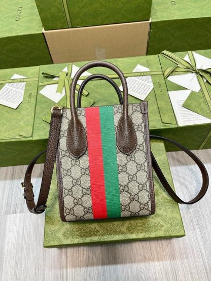 gg Tiger gg Mini Tote Bag Beige And Ebony gg Supreme Canvas Brown For Women 7.8in/20cm gg 671623 US7EC 9396