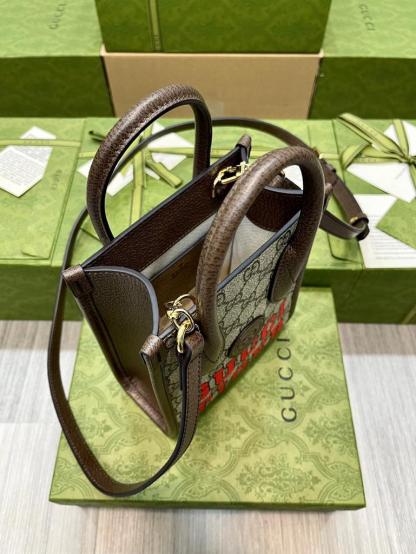 gg Tiger gg Mini Tote Bag Beige And Ebony gg Supreme Canvas Brown For Women 7.8in/20cm gg 671623 US7EC 9396