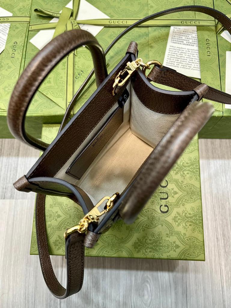 gg Tiger gg Mini Tote Bag Beige And Ebony gg Supreme Canvas Brown For Women 7.8in/20cm gg 671623 US7EC 9396