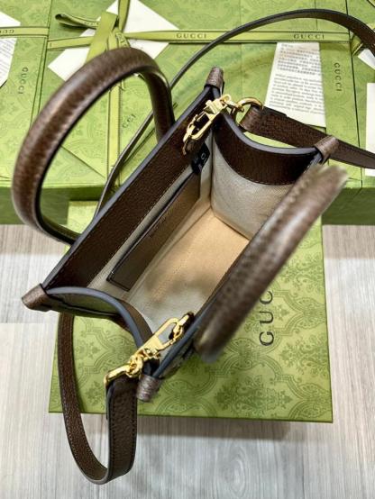 gg Tiger gg Mini Tote Bag Beige And Ebony gg Supreme Canvas Brown For Women 7.8in/20cm gg 671623 US7EC 9396