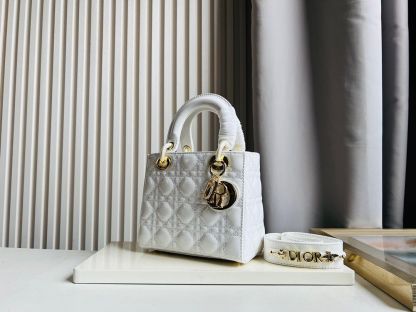 DI Small Lady Bag Gold Toned Hardware Patent White For Women 20cm/8in CD