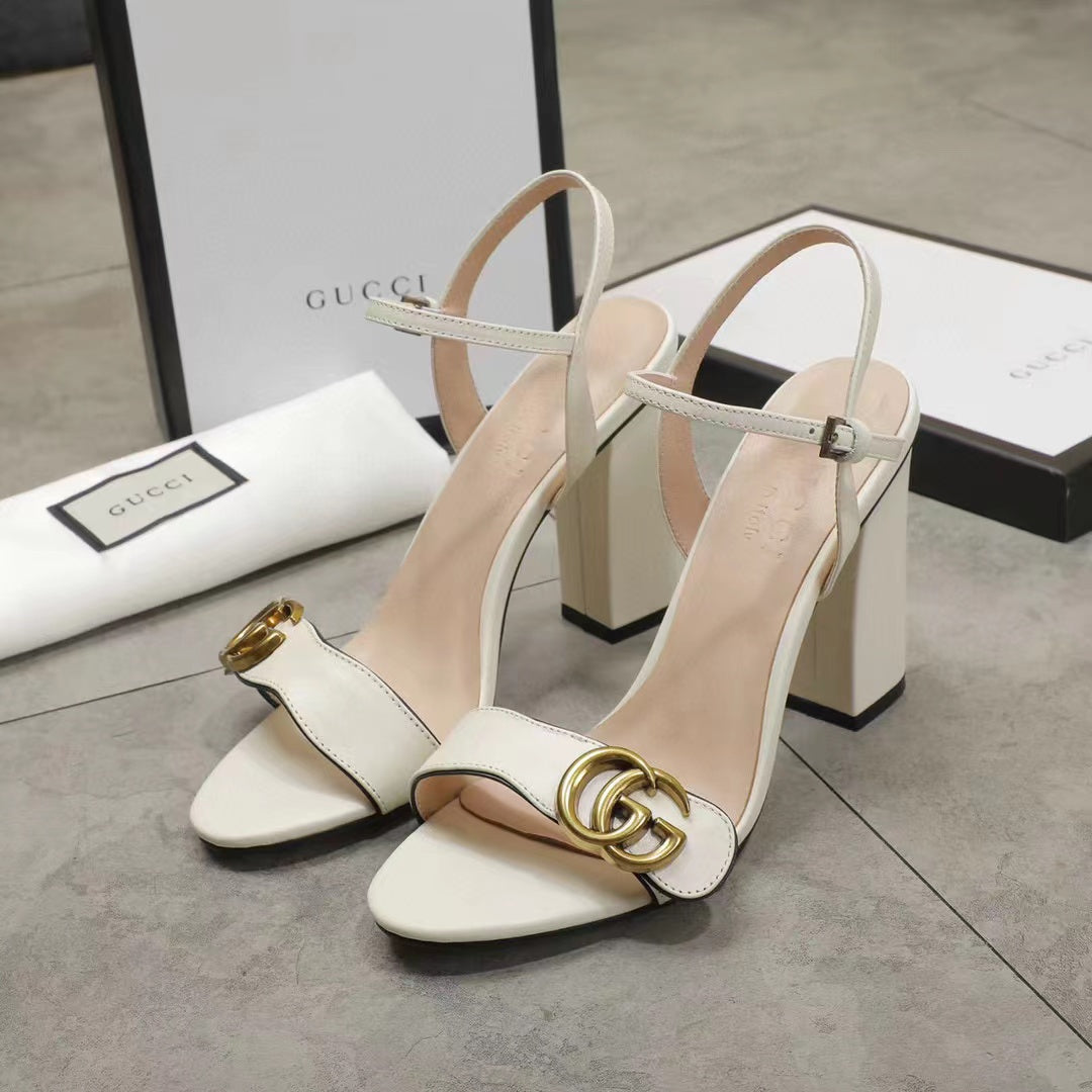 SANDAL GG DOUBLE G WHITE LEATHER SANDAL EEEEEEE453378 A3N00 9022