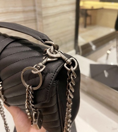 YSL COLLEGE MEDIUM SILVER CHAIN IN QUILTED BLACK SILVER 24CM 600279BRM041000