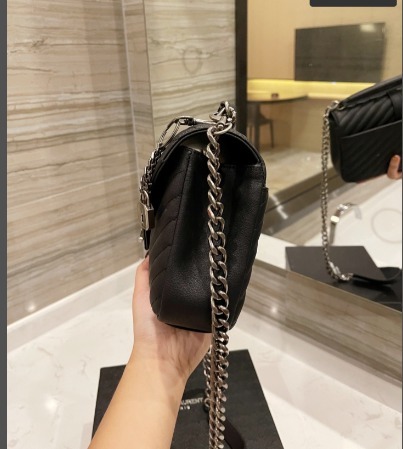 YSL COLLEGE MEDIUM SILVER CHAIN IN QUILTED BLACK SILVER 24CM 600279BRM041000