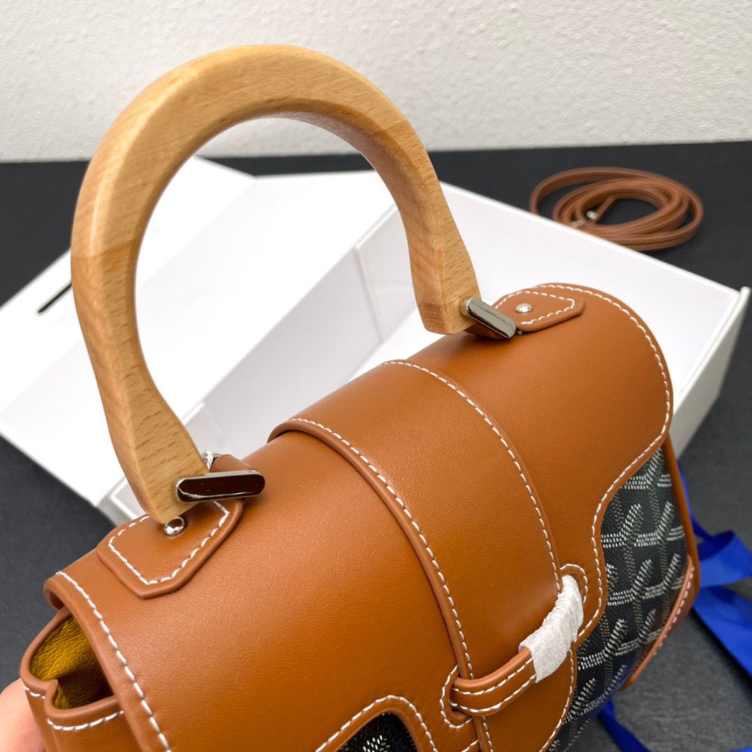 GOYARD SAIGON SOUPLE MINI BAG GOYARDINE CANVAS BLACK AND BEIGE 25CM