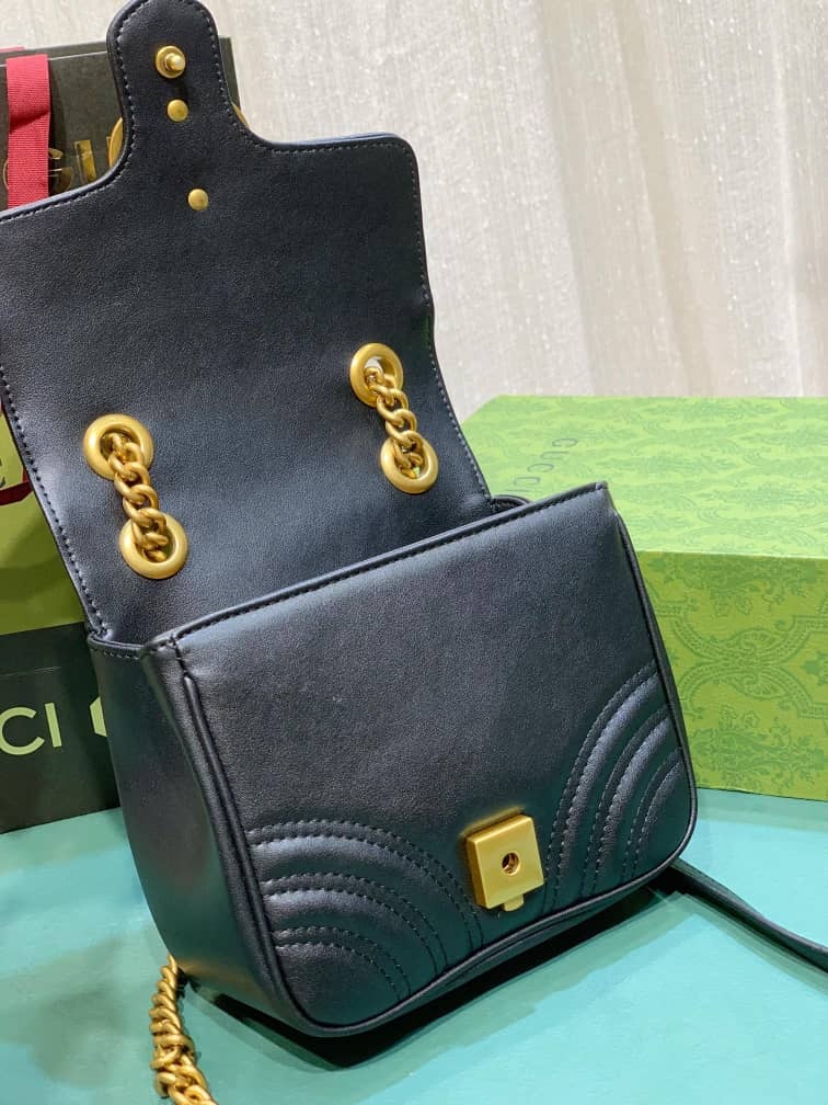 GG GG MARMONT MINI SHOULDER BAG BLACK 18CM ‎739682 AABZC 6832