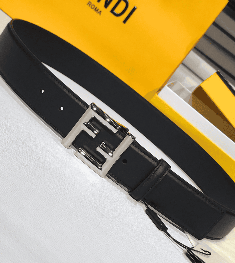 FD'S BLACK LEATHER BELT WITH FD SILUVER BUCKLE 40MM