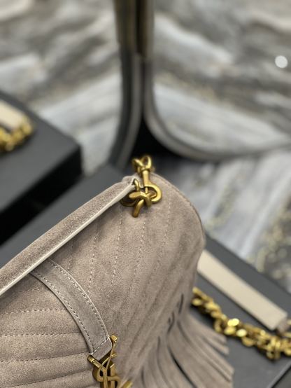 YSL COLLEGE MEDIUM SUEDE SHOULDER BAG GRAY 24CM