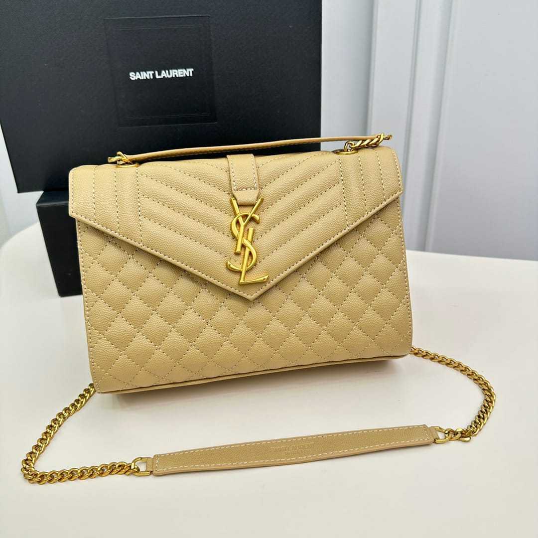 YSL ENVELOPE MEDIUM CHAIN BAG IN MIX MATELASSÉ GRAIN DE POUDRE EMBOSSED BEIGE 24CM 600185BOW912721
