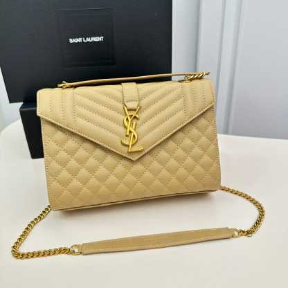 YSL ENVELOPE MEDIUM CHAIN BAG IN MIX MATELASSÉ GRAIN DE POUDRE EMBOSSED BEIGE 24CM 600185BOW912721