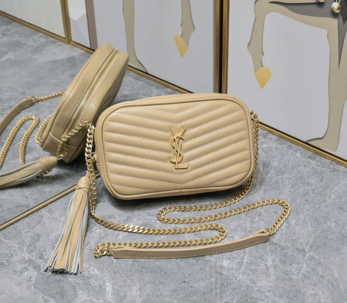 YSL LOU CAMERA BAG IN QUILTED LEATHER BEIGE 18CM