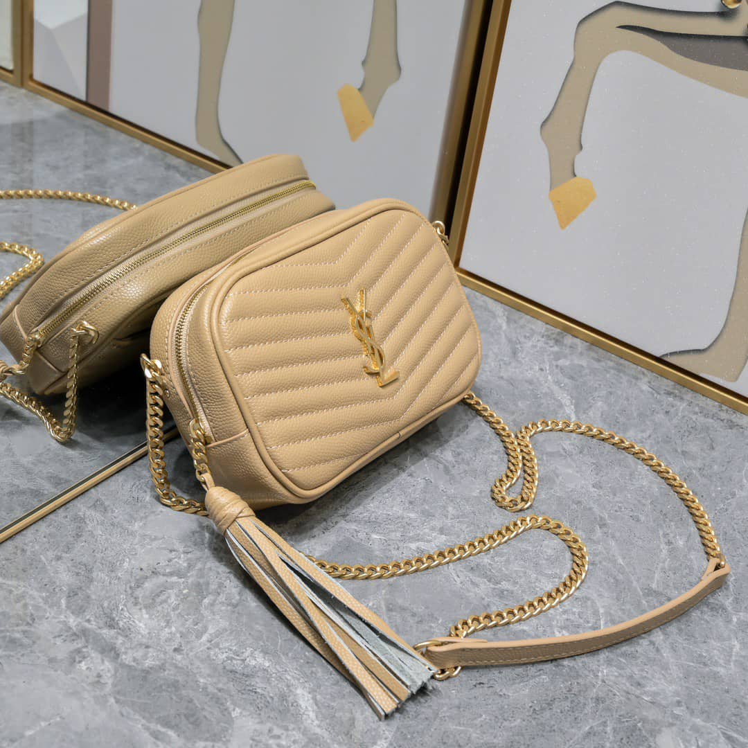 YSL LOU CAMERA BAG IN QUILTED LEATHER BEIGE 18CM