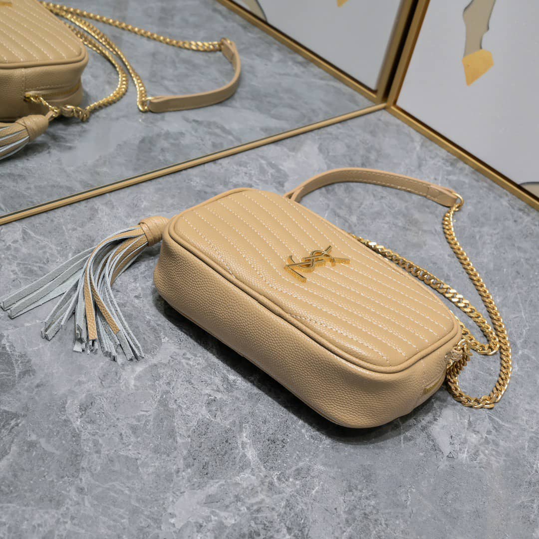 YSL LOU CAMERA BAG IN QUILTED LEATHER BEIGE 18CM