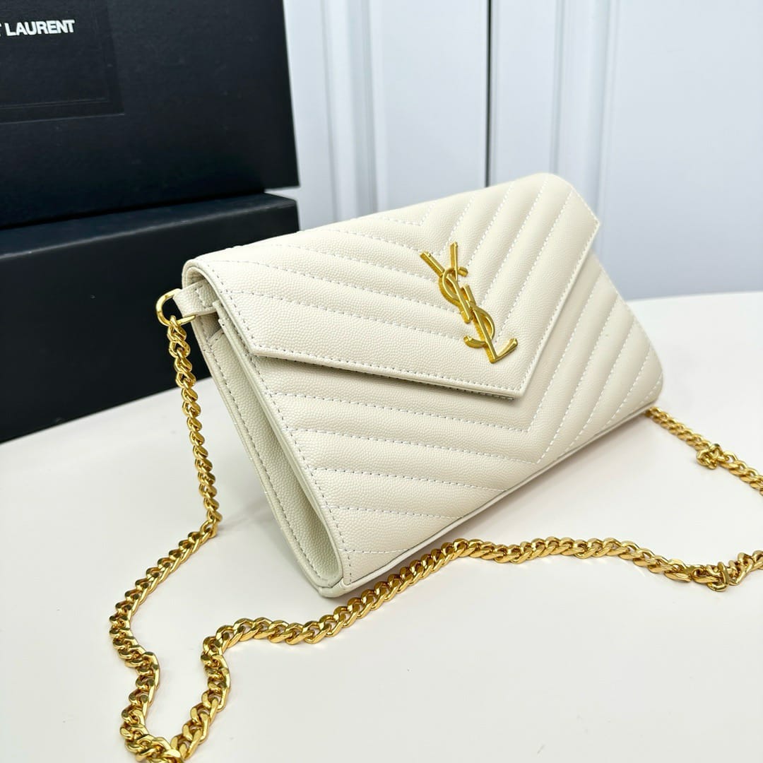 YSL CLASSIC CASSANDRE CHAIN WALLET BAG WHITE 24CM 377828BOW019207