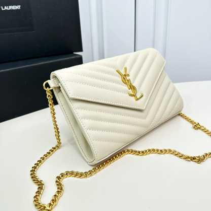 YSL CLASSIC CASSANDRE CHAIN WALLET BAG WHITE 24CM 377828BOW019207
