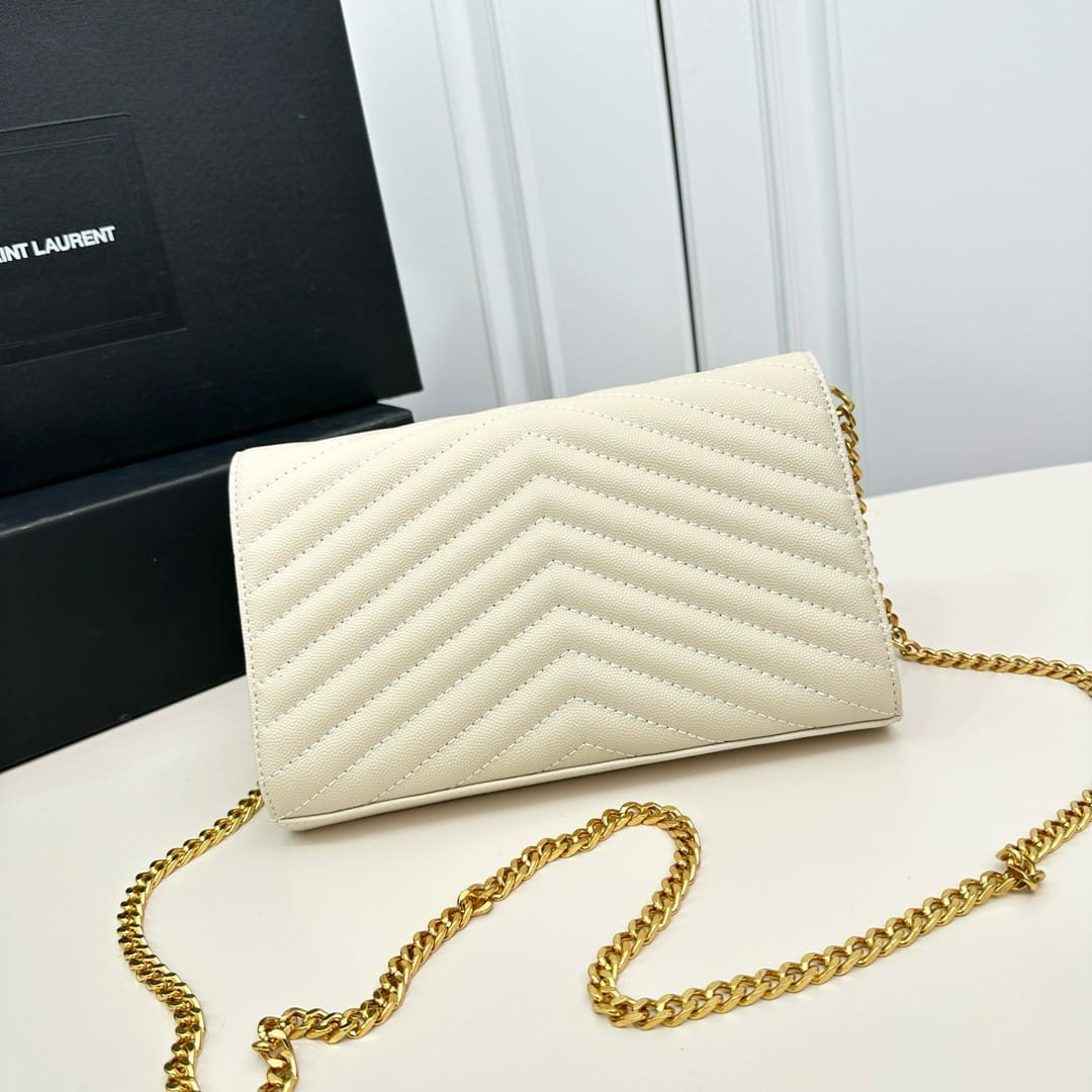 YSL CLASSIC CASSANDRE CHAIN WALLET BAG WHITE 24CM 377828BOW019207