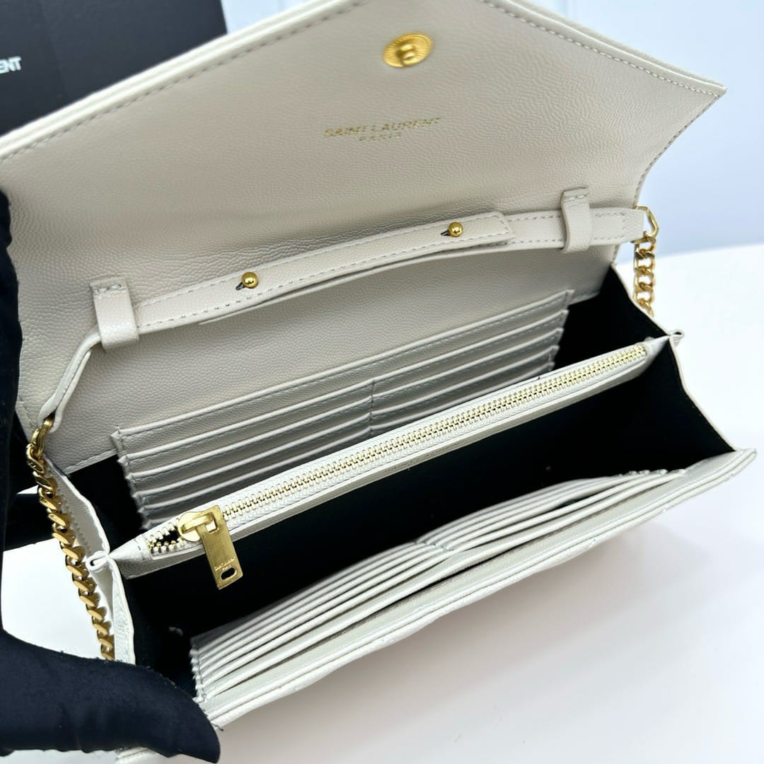 YSL CLASSIC CASSANDRE CHAIN WALLET BAG WHITE 24CM 377828BOW019207