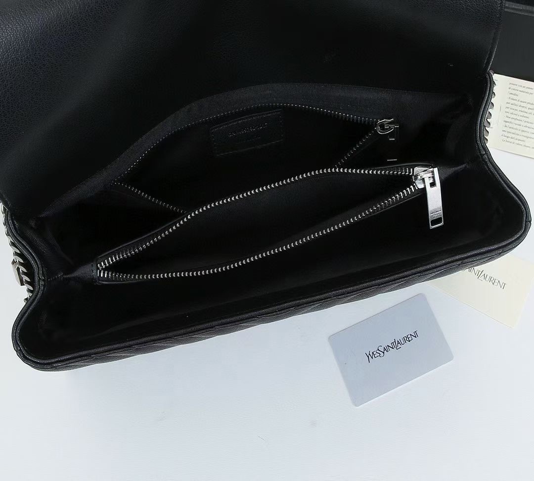 YSL COLLEGE LARGE CHAIN BAG BLACK TONE HARDWARE 32CM