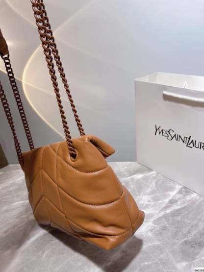 SAINT LAURENT PUFFER SMALL CHAIN BAG IN QUILTED LAMBSKIN DARK HONEY 5774761EL077724