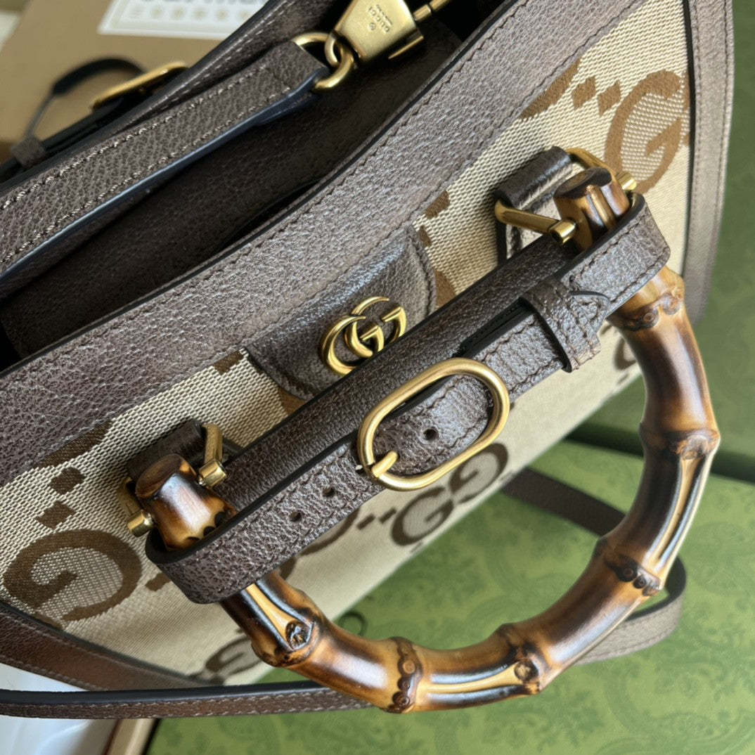gg Diana Jumbo gg Small Tote Bag Camel And Ebony Jumbo gg Canvas For Women 11in/27cm