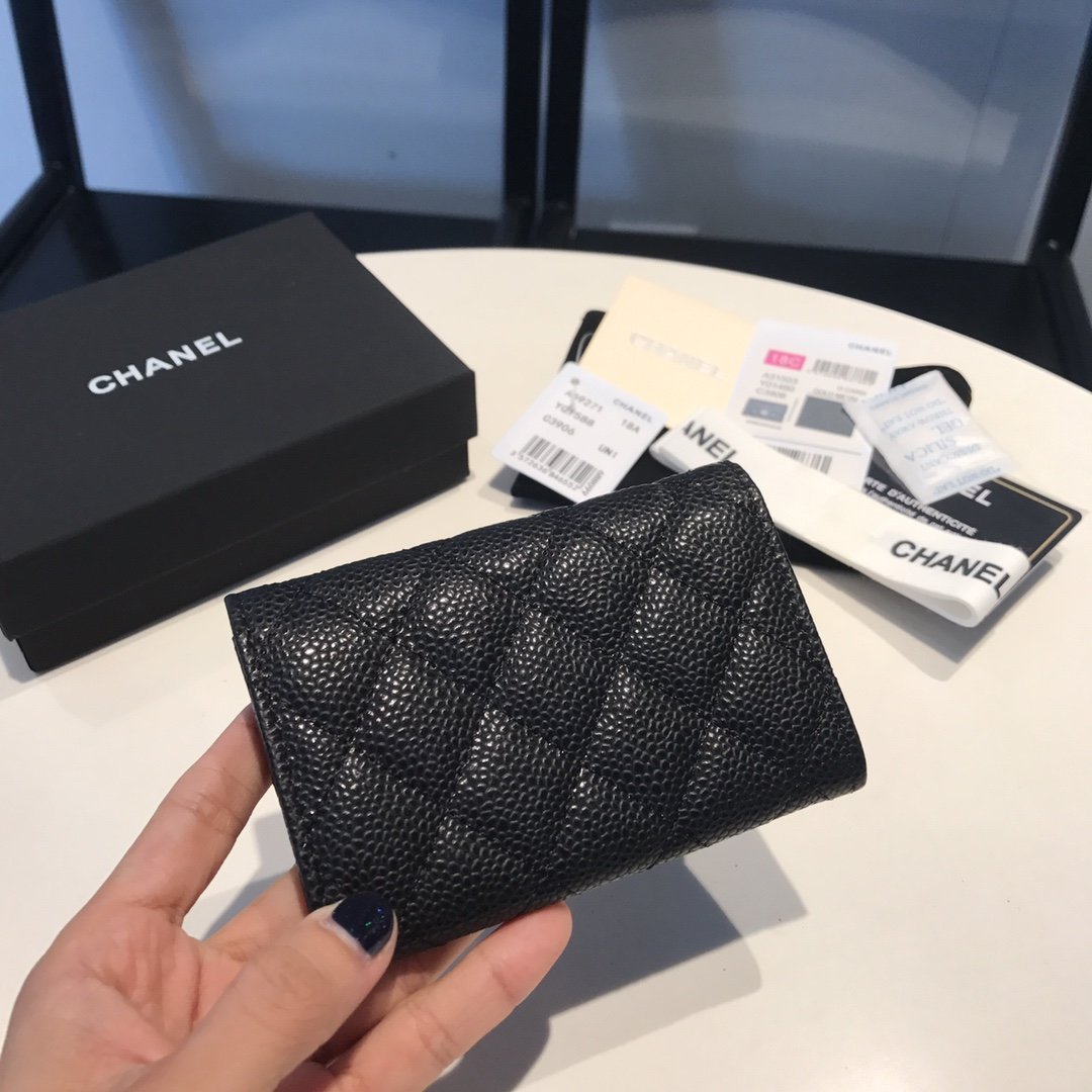 CHL Classic Card Holder Gold Toned Hardware Black For Women, Women’s Wallet 4.5in/11.5cm