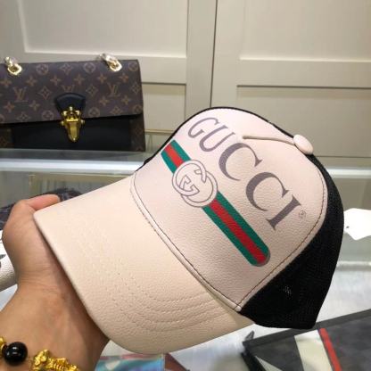 GG GG PRINT LEATHER BASEBALL CAP WHITE