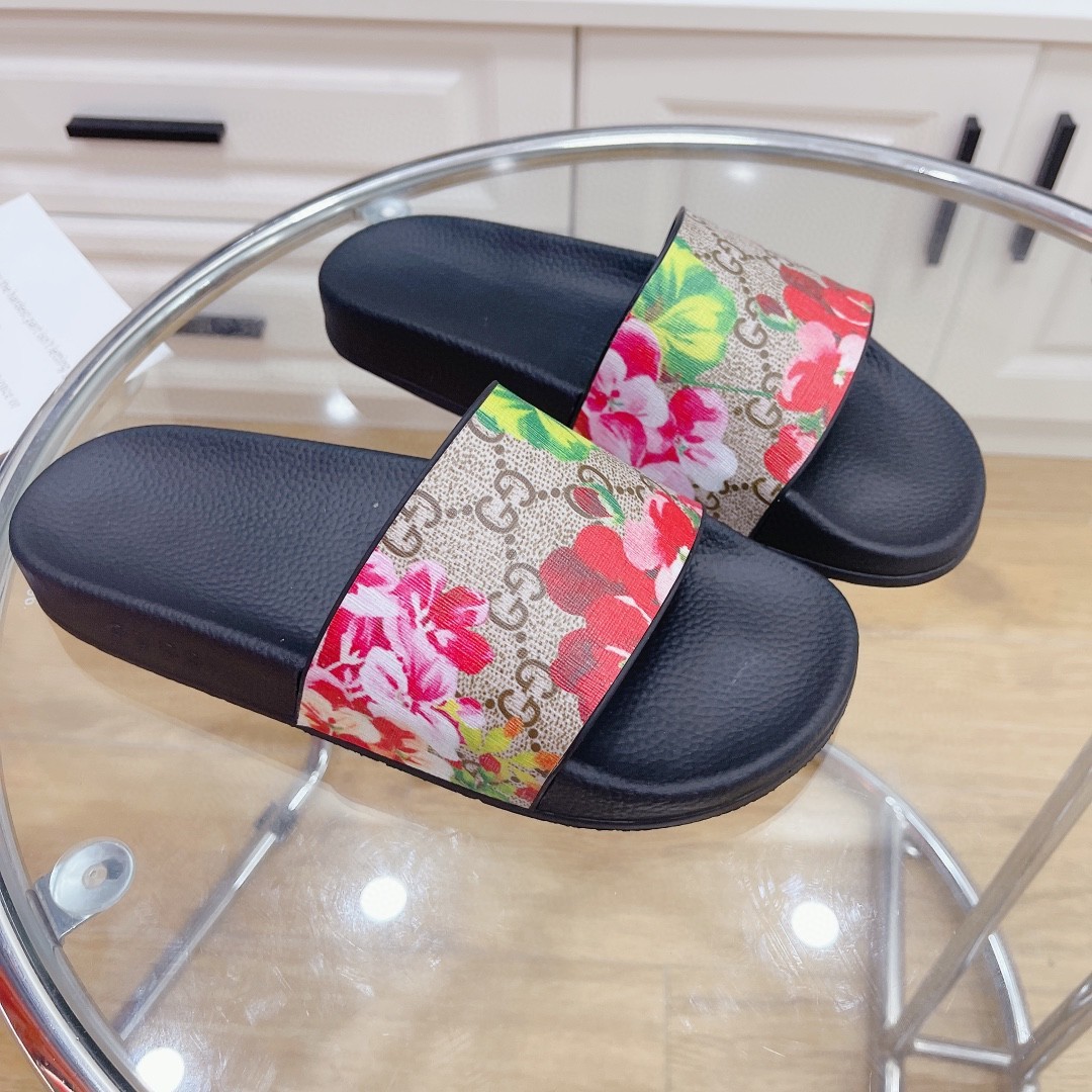 GG FLORAL PRINT SUPREME SLIDE SANDALS FOR WOMEN
