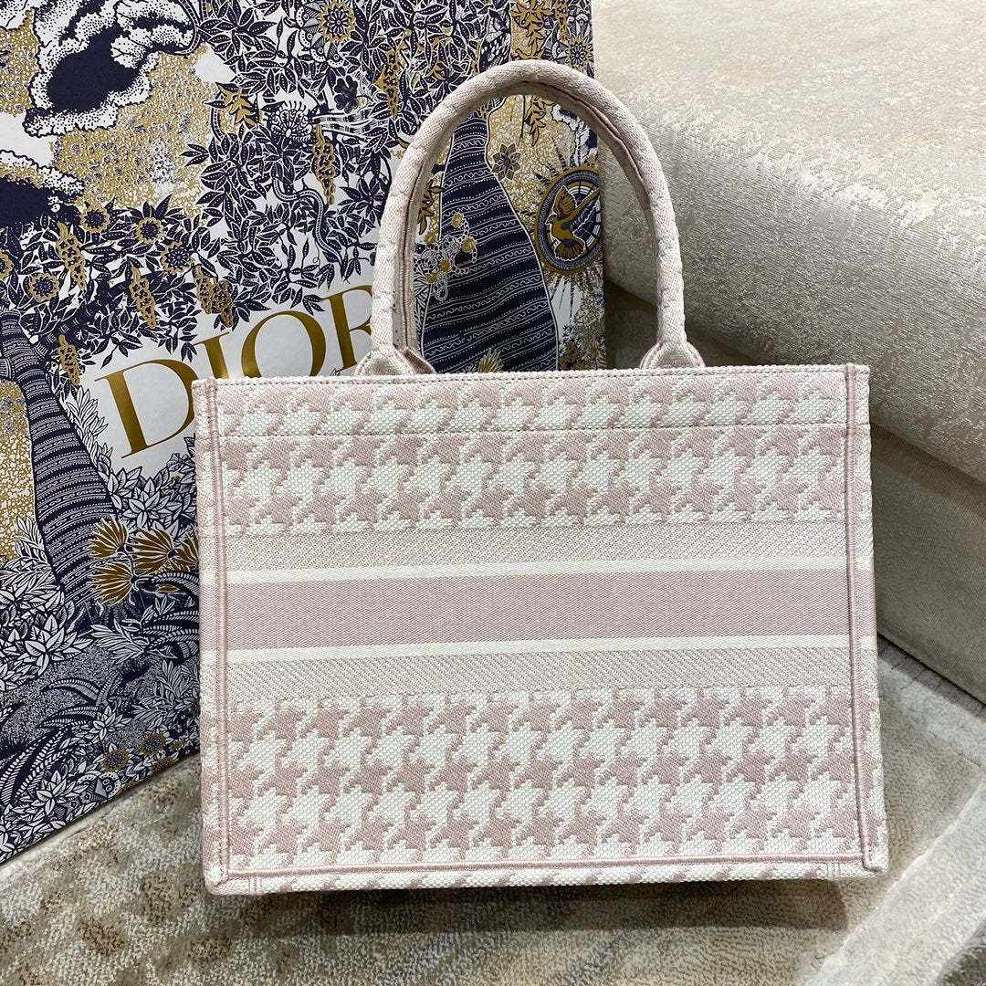 DI Medium Book Tote Pastel Houndstooth Embroidery, Pastel, For Women Women’s Handbags, Shoulder Bags, 36cm CD
