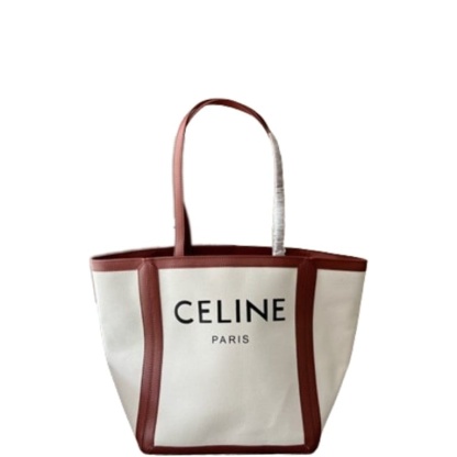 CE LARGE SQUARE IN TEXTILE WITH PRINT AND CALFSKIN BROWN 48CM