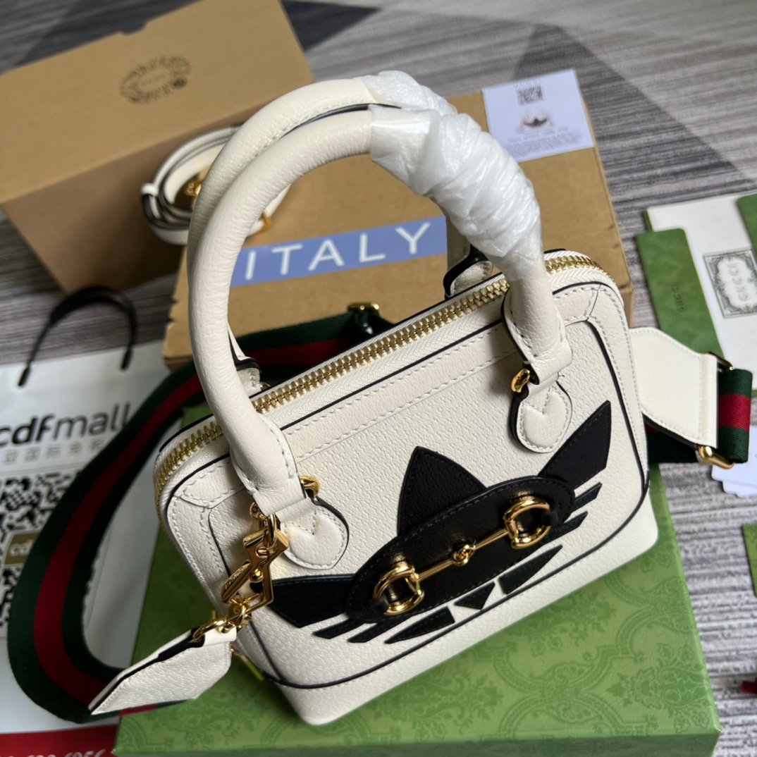 gg x Adidas Horsebit 1955 Mini Bag White For Women, Women’s Bags 7.9in/20cm gg‎ ‎677212 U3ZDG 8727