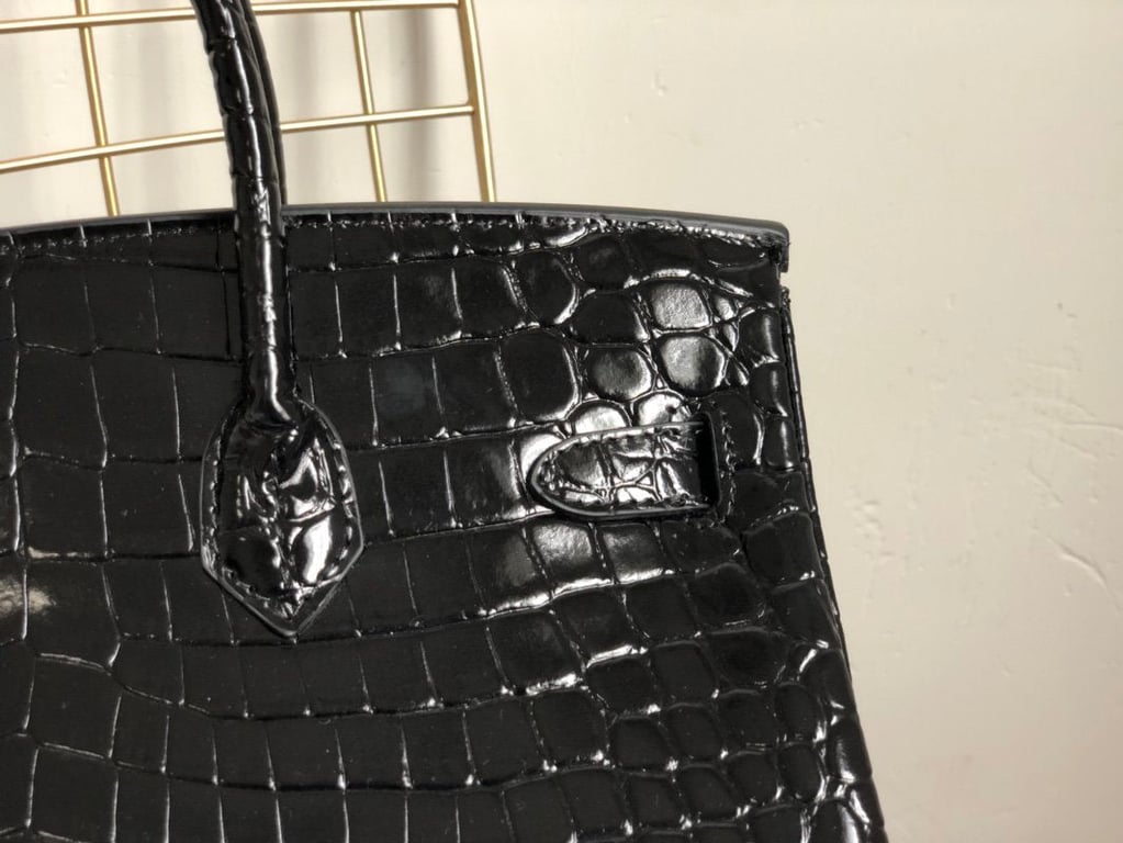 HM BIRKIN 30 BLACK NOIR SHINY POROSUS CROCODILE 30CM