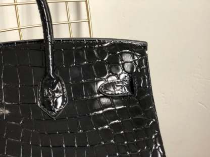 HM BIRKIN 30 BLACK NOIR SHINY POROSUS CROCODILE 30CM