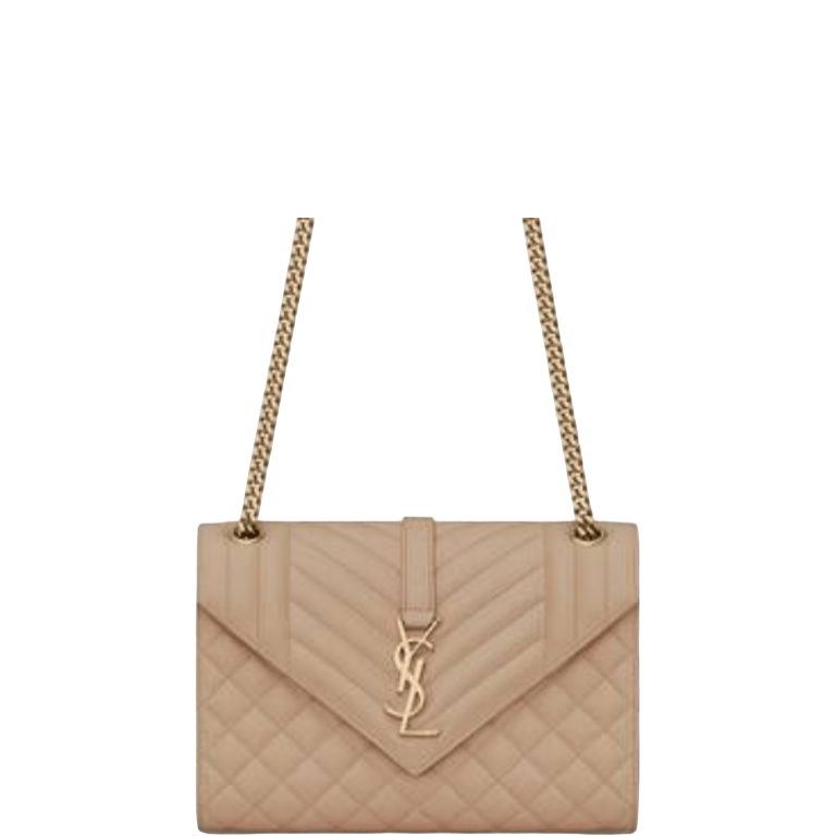 SAINT LAURENT ENVELOPE MEDIUM CHAIN BAG IN MIX MATELASSE GRAIN DE POUDRE EMBOSSED BEIGE 24CM