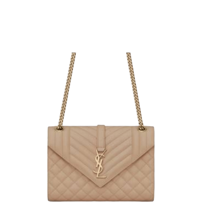 SAINT LAURENT ENVELOPE MEDIUM CHAIN BAG IN MIX MATELASSE GRAIN DE POUDRE EMBOSSED BEIGE 24CM
