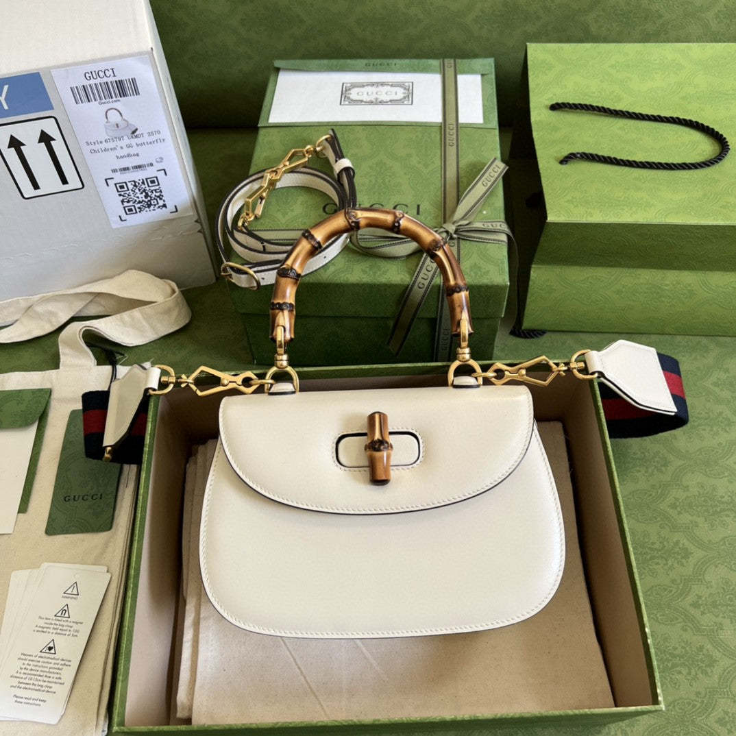 gg Bamboo 1947 Small Top Handle Bag White For Women 8.3in/21cm gg 675797 10ODT 8454