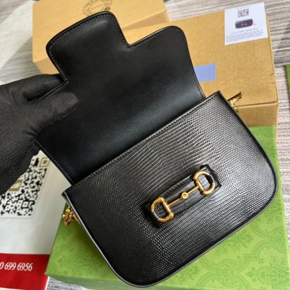 gg Horsebit 1955 Lizard Mini Bag Black For Women, Women&#8217;s Bags 8in/20cm gg