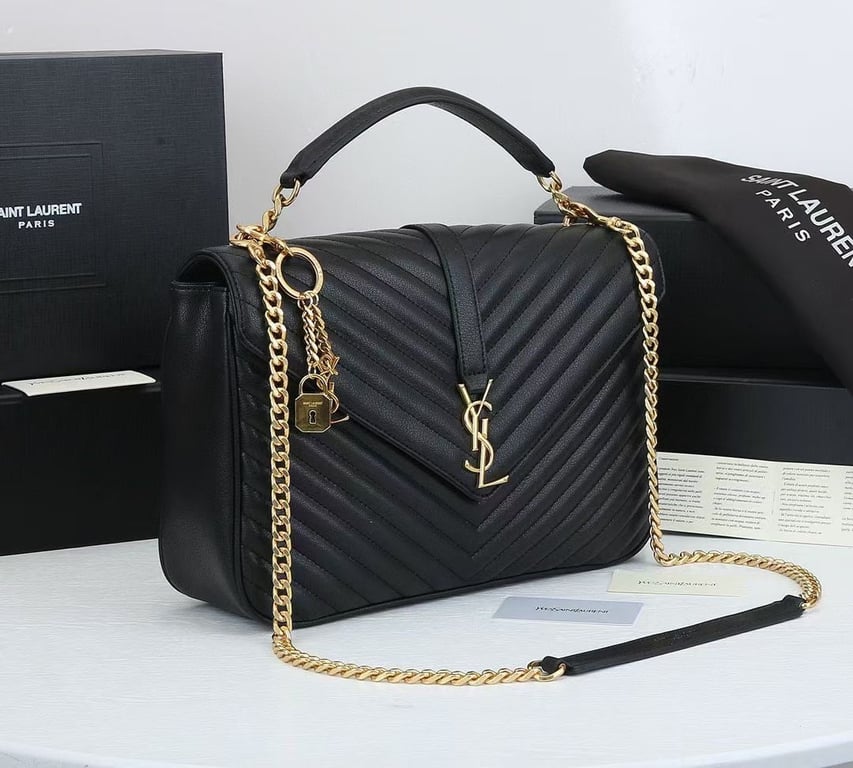 SAINT LAURENT COLLEGE LARGE CHAIN BAG BLACK 32CM