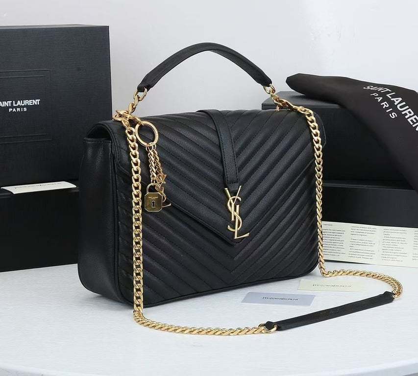 SAINT LAURENT COLLEGE LARGE CHAIN BAG BLACK 32CM