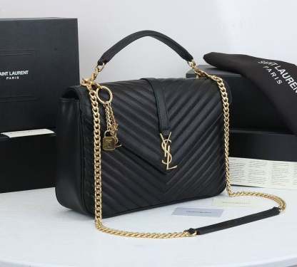 SAINT LAURENT COLLEGE LARGE CHAIN BAG BLACK 32CM